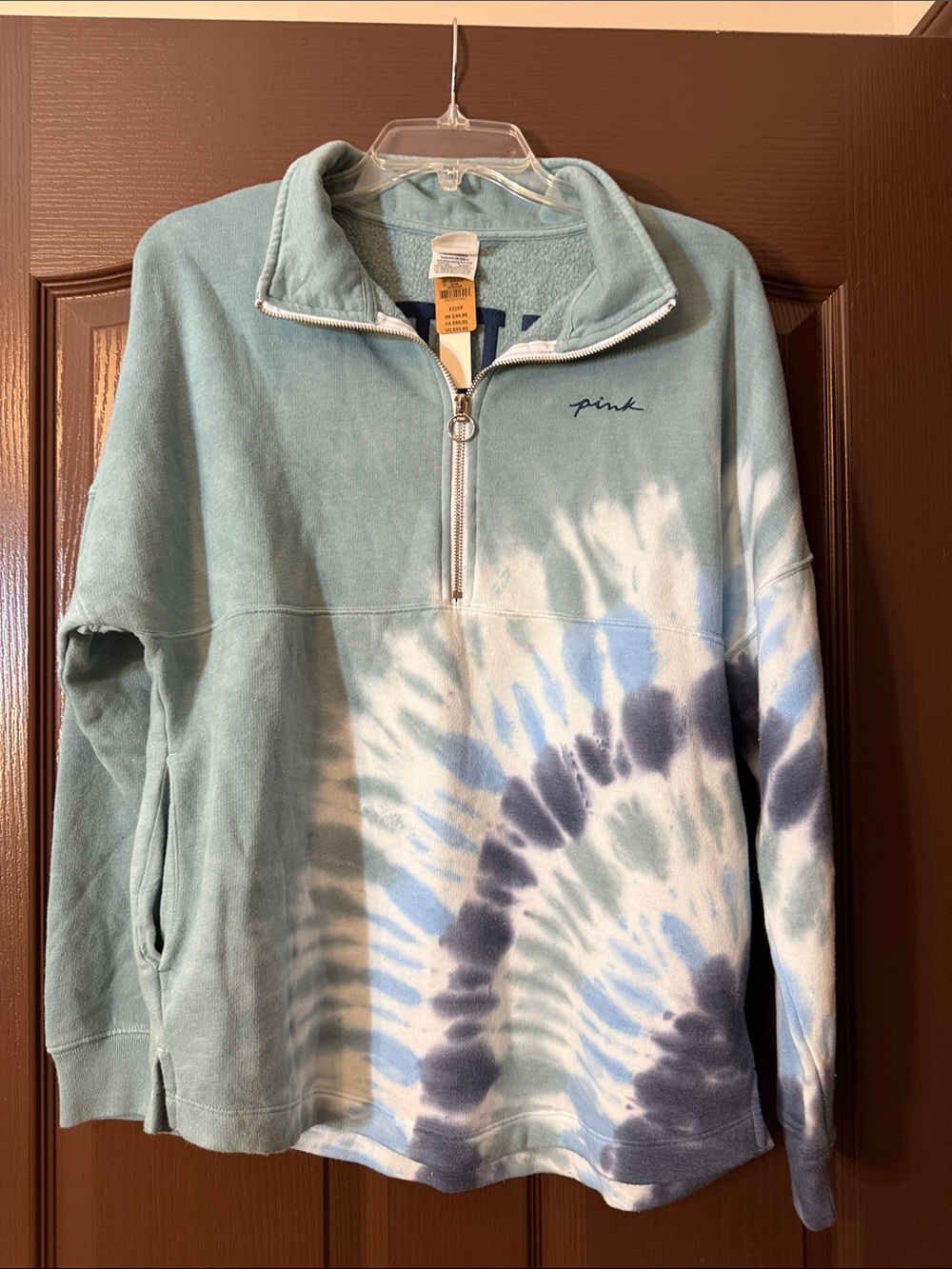 PINK Victoria's Secret Mint and Blue Tie-Dye Quarter Zip Pullover